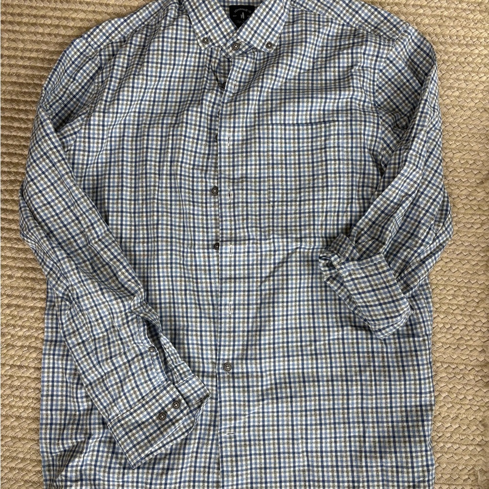 johnnie-O Blue and White Plaid Men's Shirt